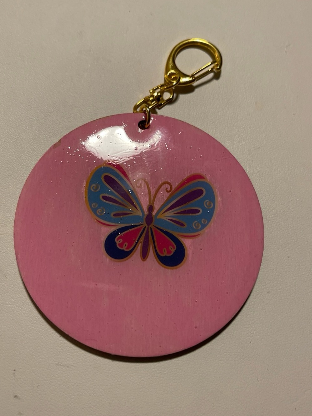 Pink Butterfly Key & Card Holder Charm